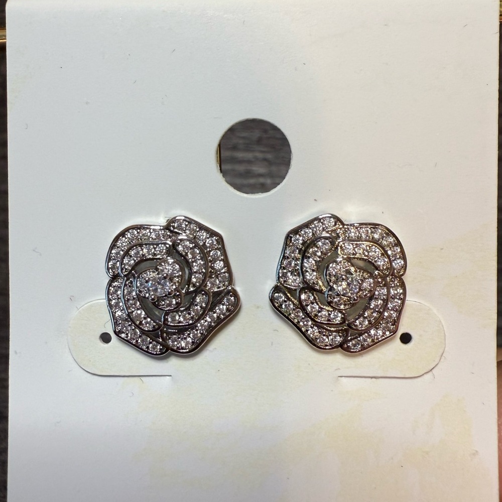 Elegant Silver Rose Stud Earrings